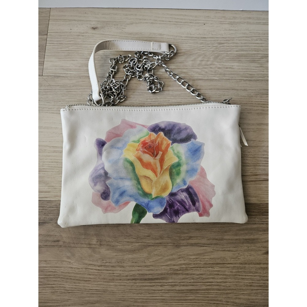Steven Steve Madden Artist Series Crossbody Bag Rainbow Rose Watercolor Chain